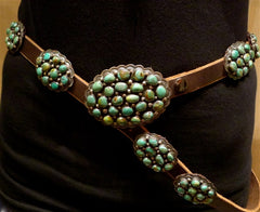 Southwestern Navajo Sterling Silver and Green Turquoise Concho Belt
