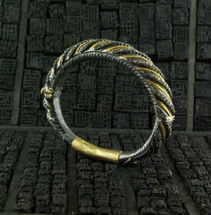 CHURCHILL Private Label 18K Yellow Gold, Silver and Blackened Diamond Spiral Bangle Bracelet