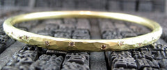 Annie Fensterstock 18K Yellow Thin Gold Bangle Bracelet with Diamonds
