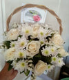 Pristine Basket White Roses