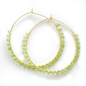 Large Peridot and Gold Hoops