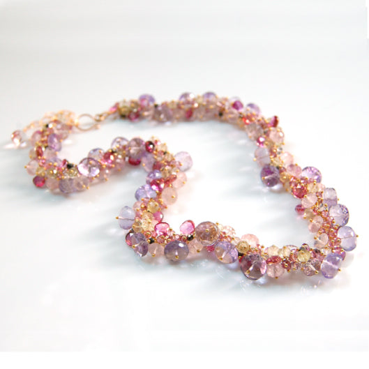 Pink sapphire, tourmaline, yellow sapphire, amethyst and topaz necklace by Amy Holton Designs.