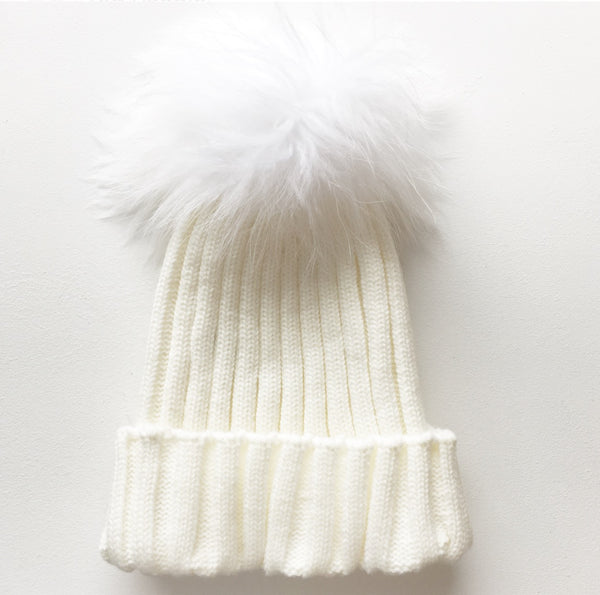 Ivory Pom Pom Hat