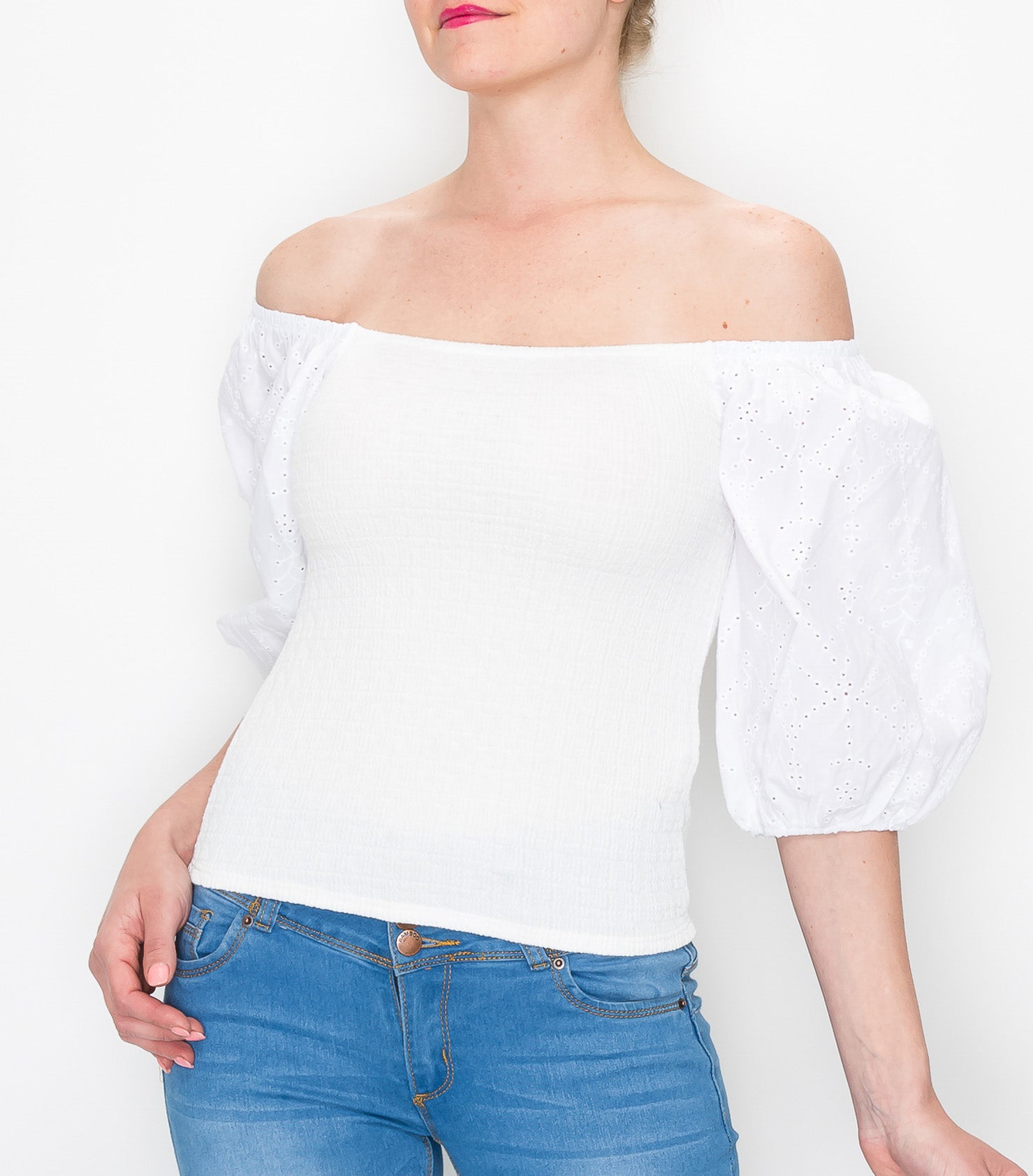 Ivory Mixed Media Embroidered Off Shoulder Top W5 Concepts 6786