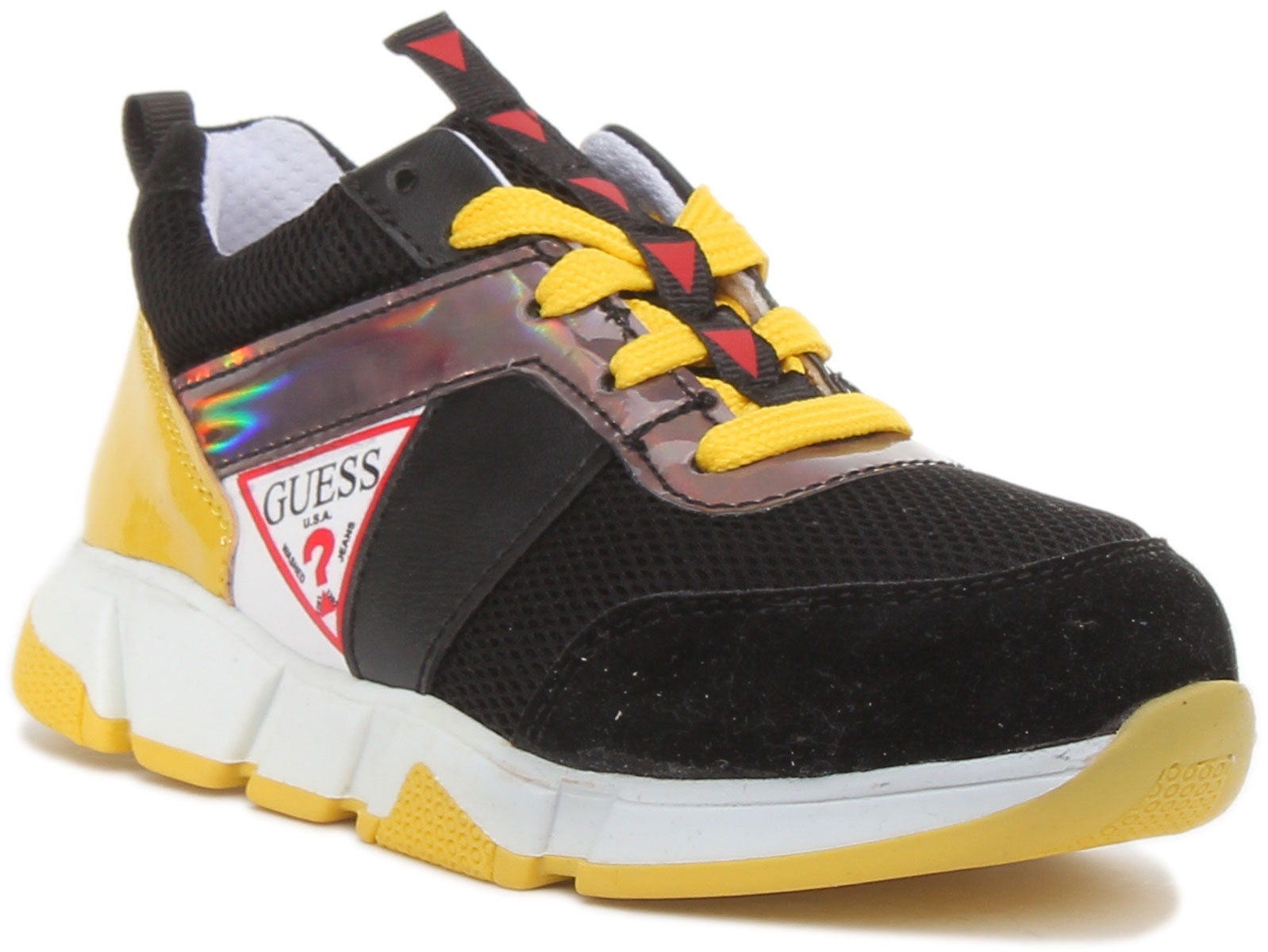 mareado harto Ejercer Guess Boys Ricky In Black Yellow For Kids Trainers | Running Inspired –  4feetshoes