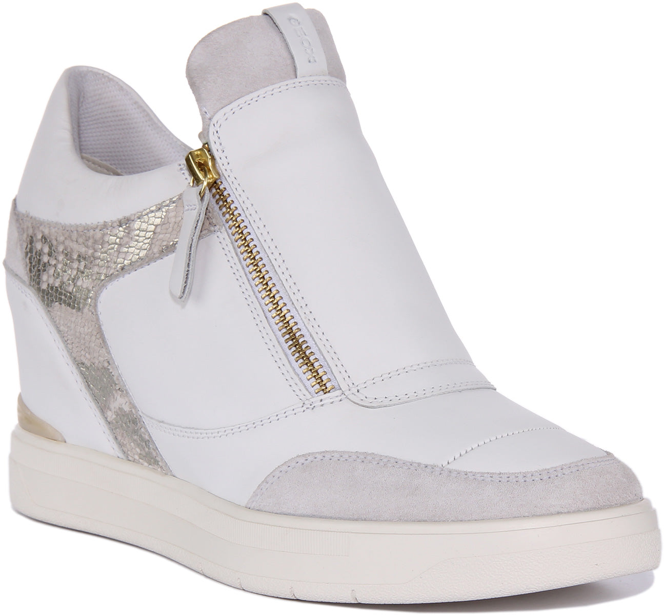 Sudán Primero ataque Geox Maurica White For Women | Side Zip Wedge Sneaker Leather Shoe –  4feetshoes