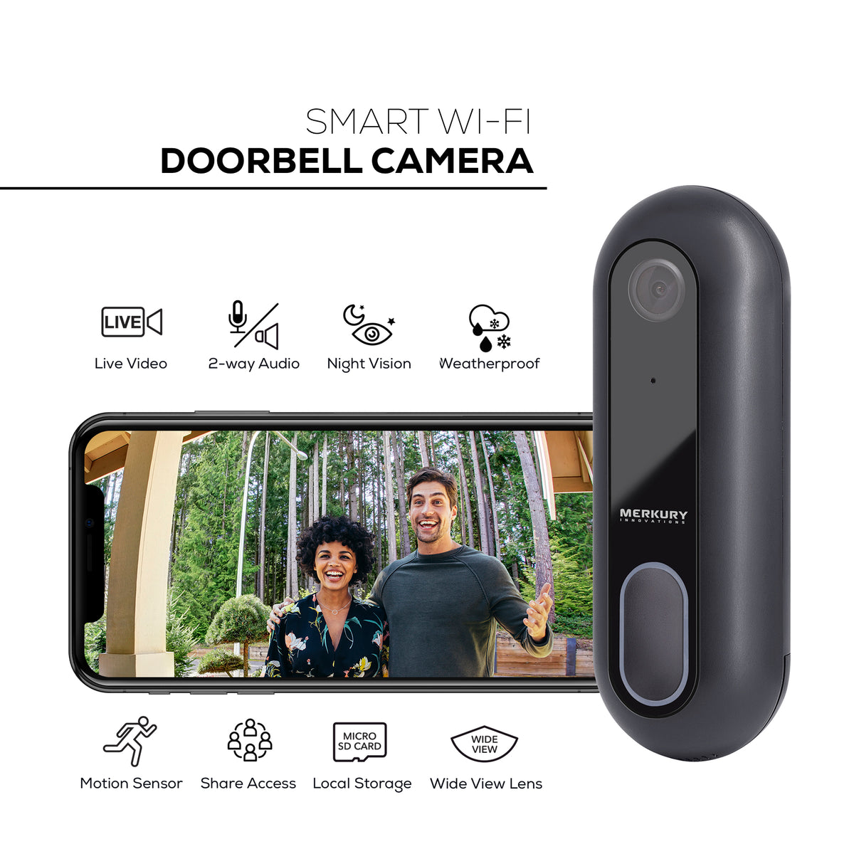 merkury innovations smart doorbell with 1080p camera