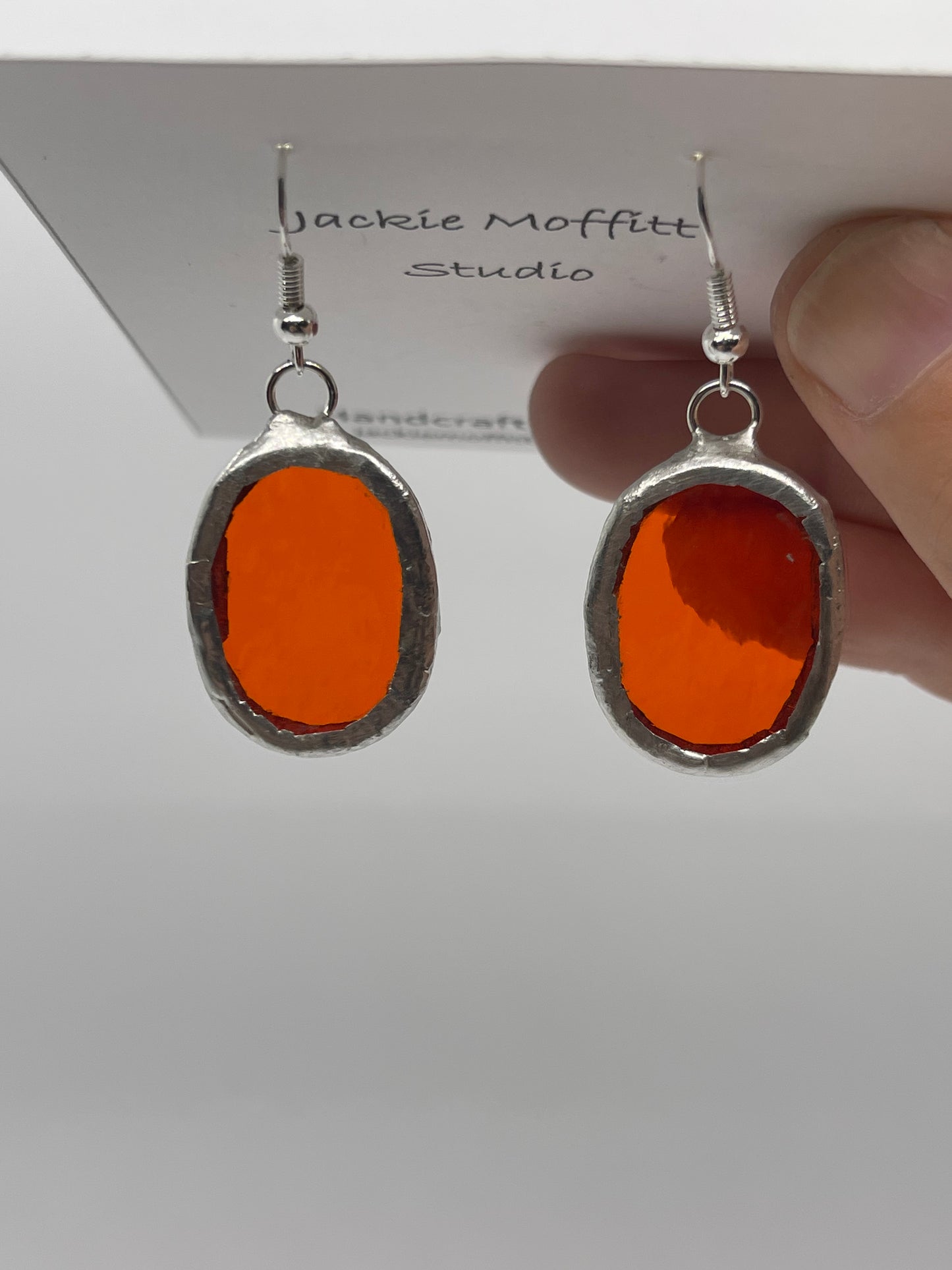 Stained Glass Earrings: Orange, small oval #2