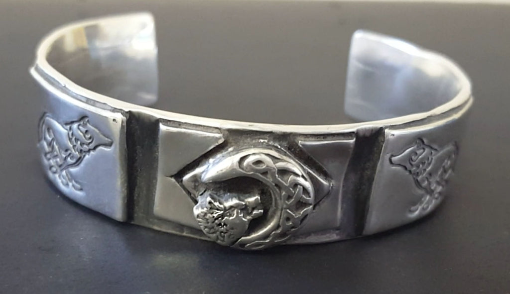 Wolf Bangle Solid Silver