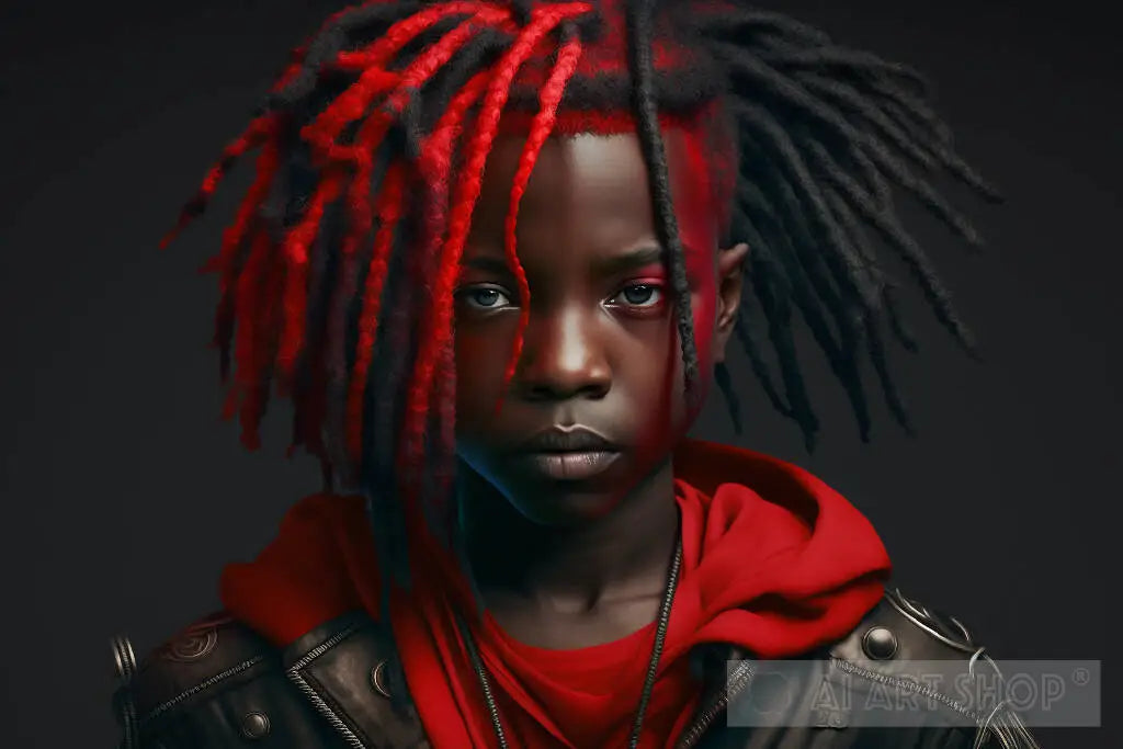 A young dark with red dreadlocks, generative ai