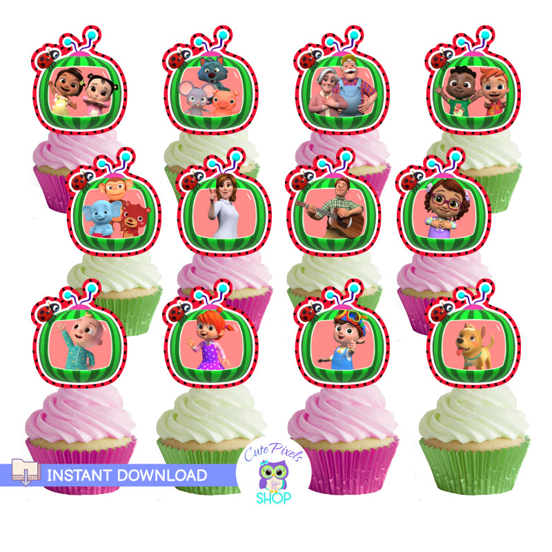 Cocomelon Cupcake Toppers - Cocomelon Cutouts Red or Pink – Cute Pixels