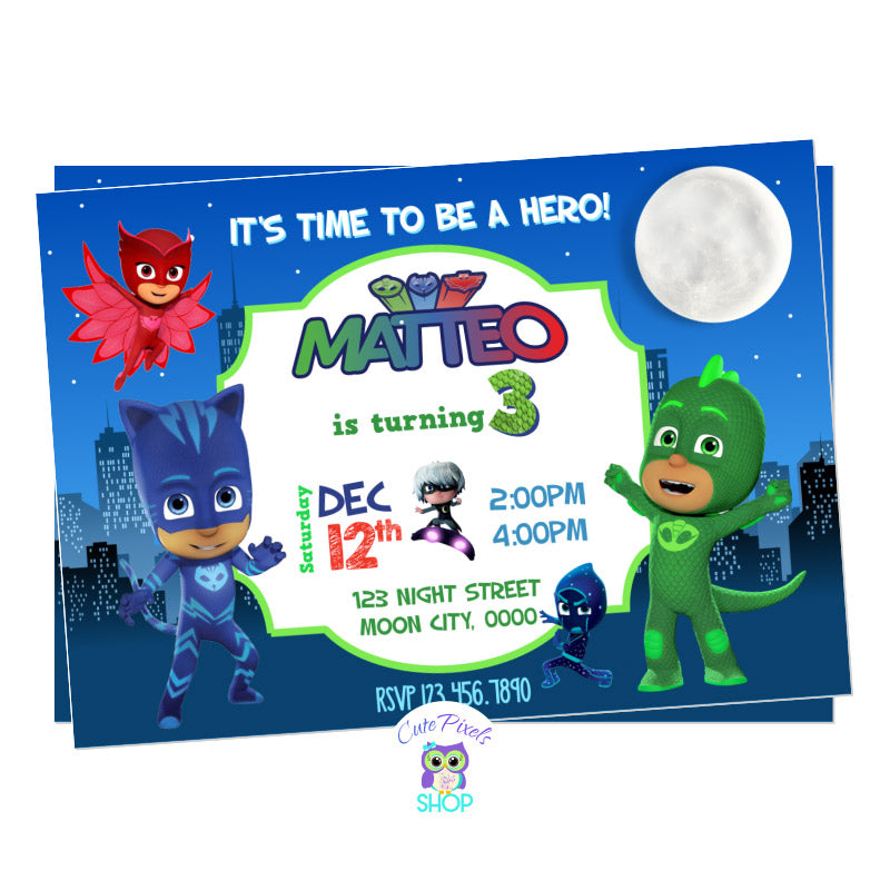 PJ Masks Invitation - PJ Birthday – Pixels Shop