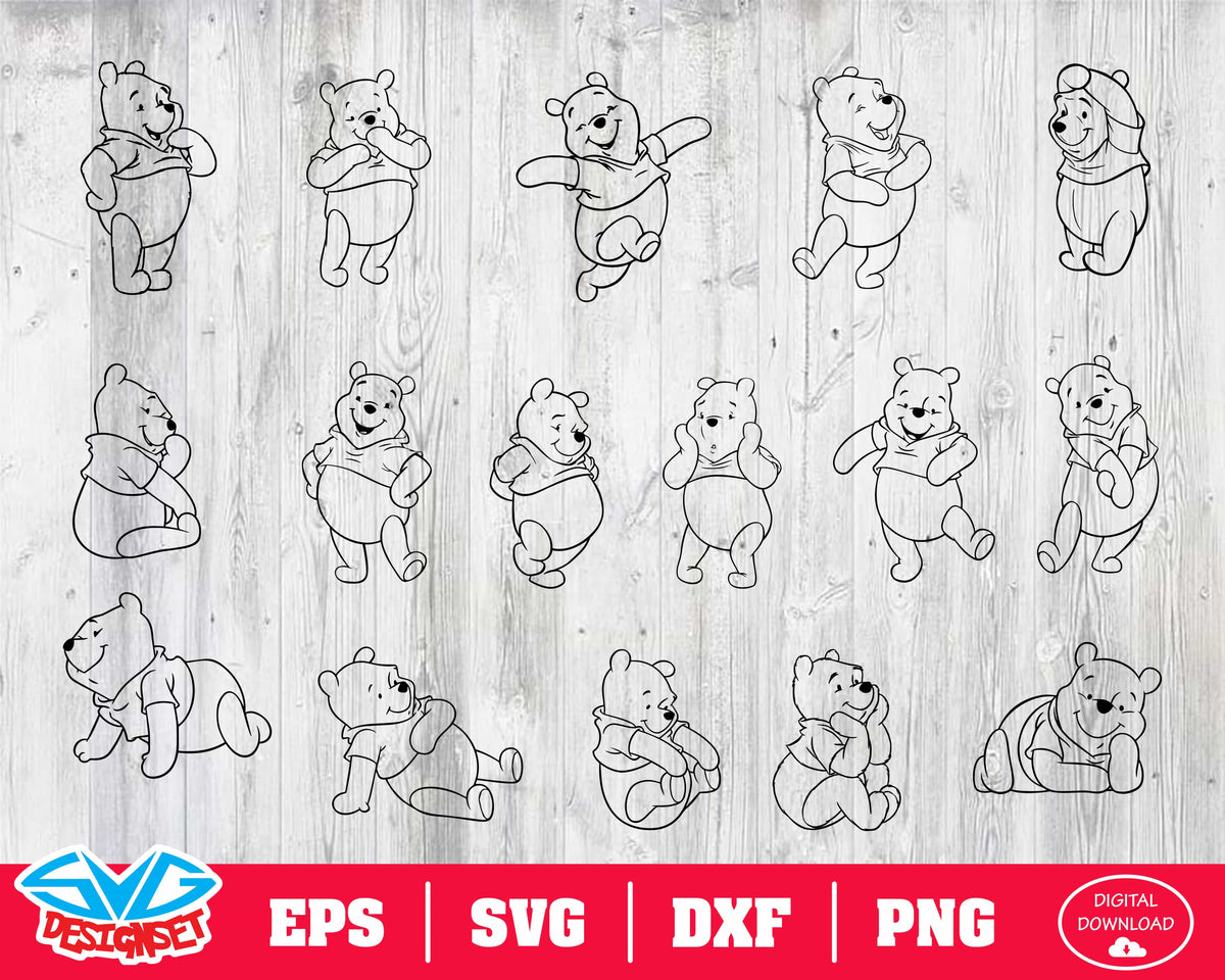 Pooh bear Svg, Dxf, Eps, Png, Clipart, Silhouette and Cutfiles