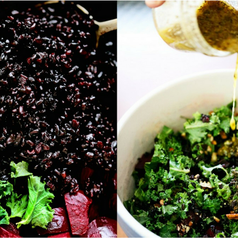 Black Rice, Beet, and Kale Salad with Cider Flax Dressing 