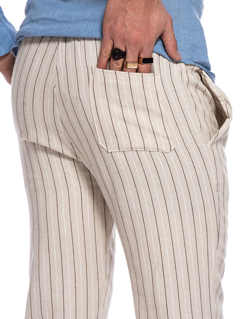 PAGOS CASUAL PANTS IN STRIPED BEIGE