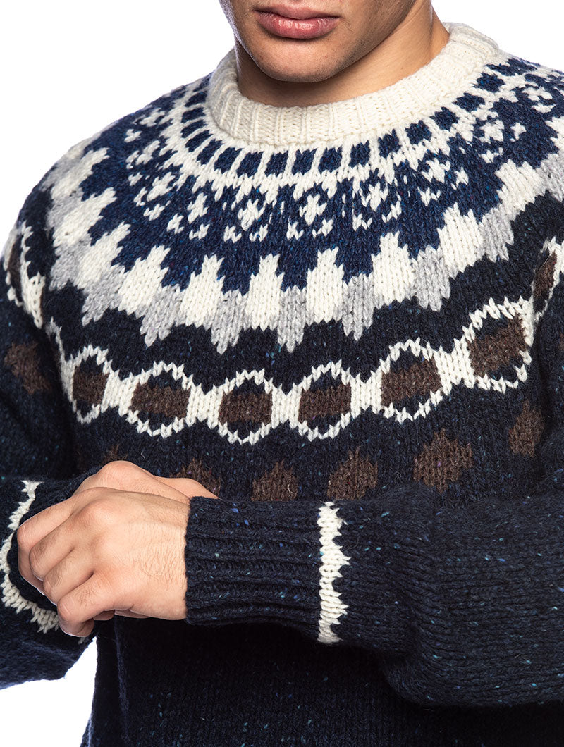 NAP WOOL JACQUARD CREWNECK IN PEACOAT BLUE