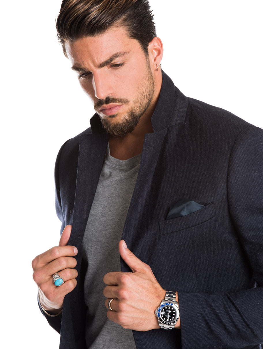 MEN'S CLOTHING | JACOB BLAZER IN BLUE PINSTRIPE | NOHOW STREET COUTURE