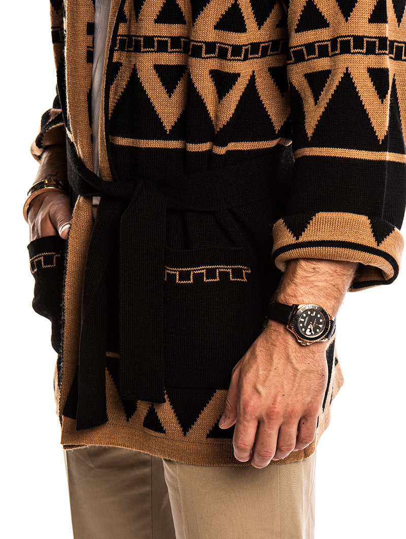 AJAY CARDIGAN IN BLACK AND CAMEL