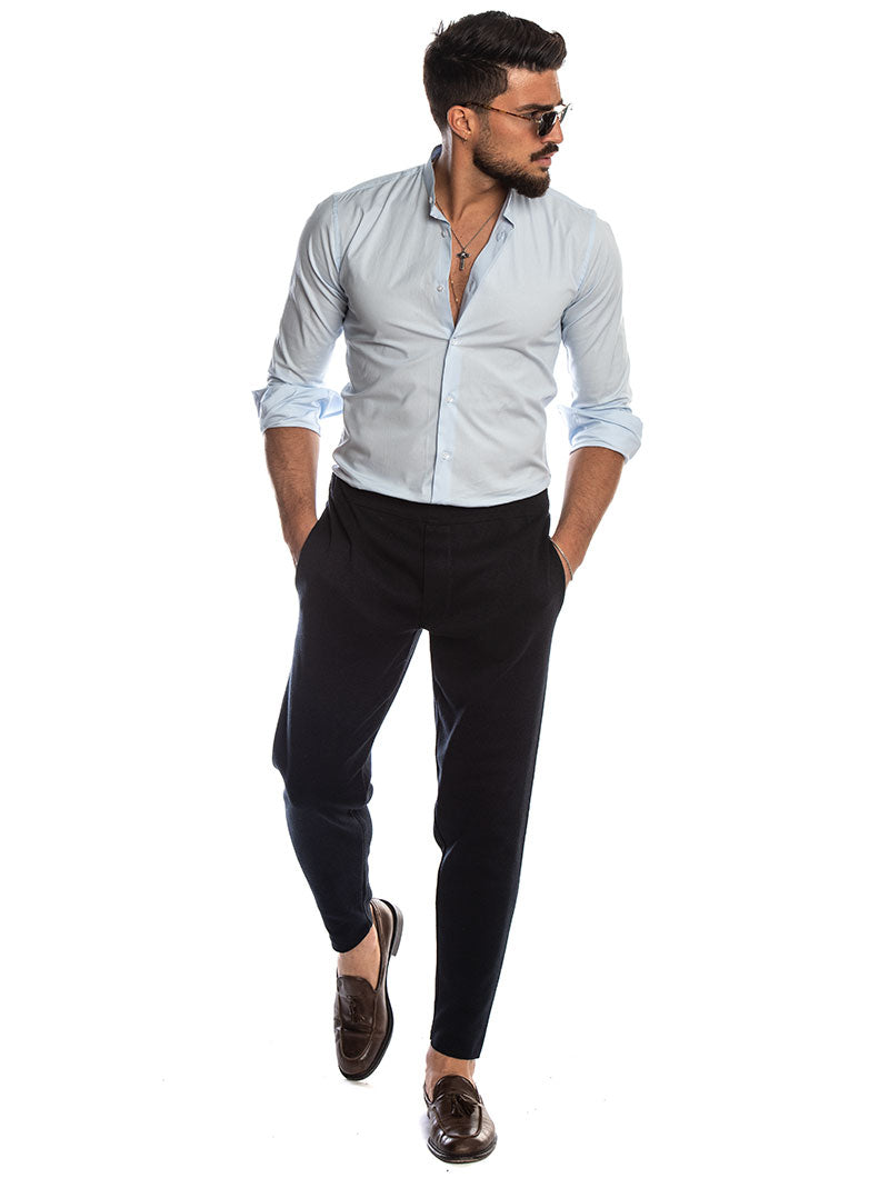 KOREAN COLLAR SHIRT IN LIGHT BLUE