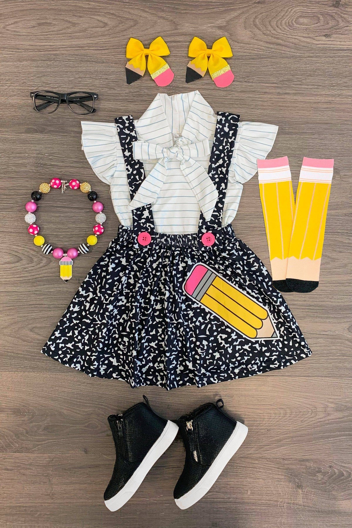 Composition Notebook Suspender Skirt Set - Sparkle in Pink