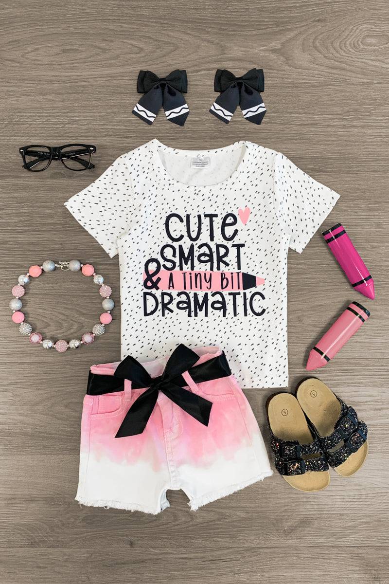 "Cute, Smart & A Tiny Bit Dramatic" Denim Short Set - Sparkle in Pink
