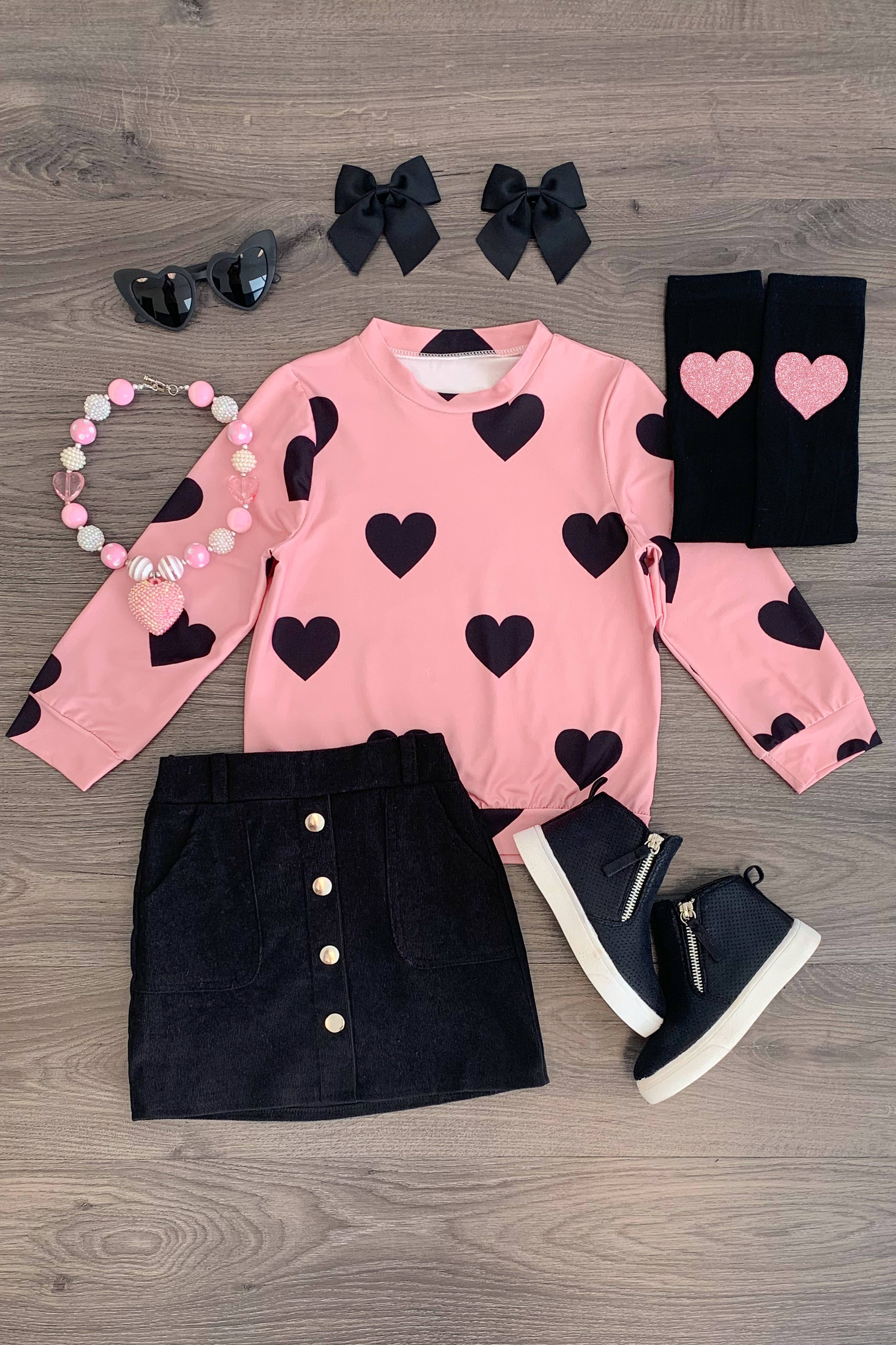 Conjunto de falda de pana rosa y negra de | Sparkle