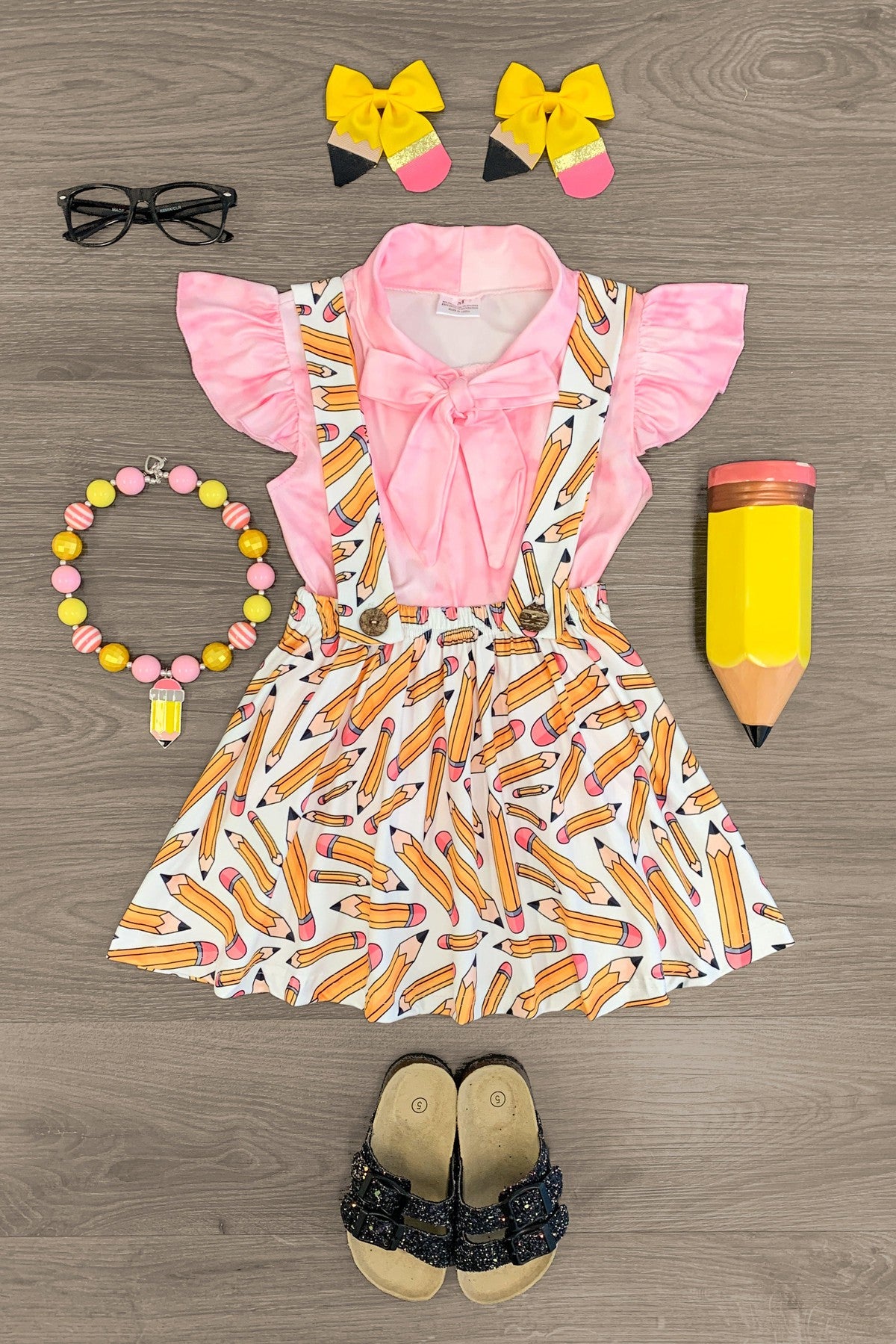 Pink Pencil Suspender Skirt Set - Sparkle in Pink