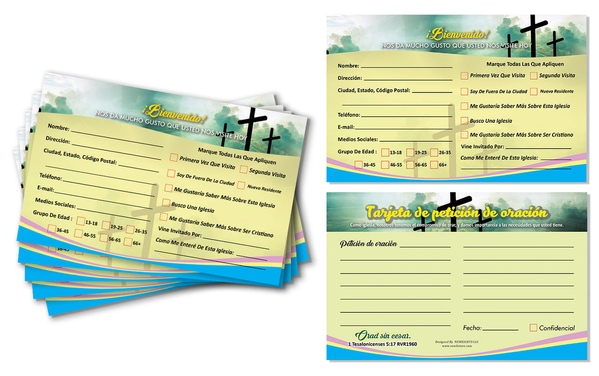 Spanish Church Visitor Card and Prayer Request Card Set B Within Church Visitor Card Template