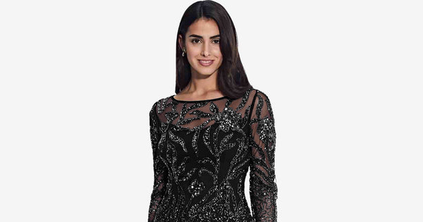 Short Sequin Cocktail Dress With Long Sleeves In Midnight