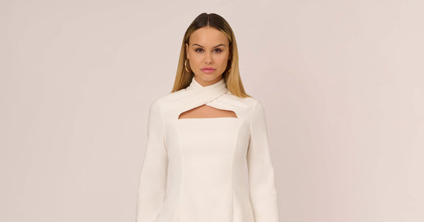 Aktiver rookie taktik Feather Trimmed Crepe A-Line Short Sheath Cocktail Dress In Ivory |  Adrianna Papell