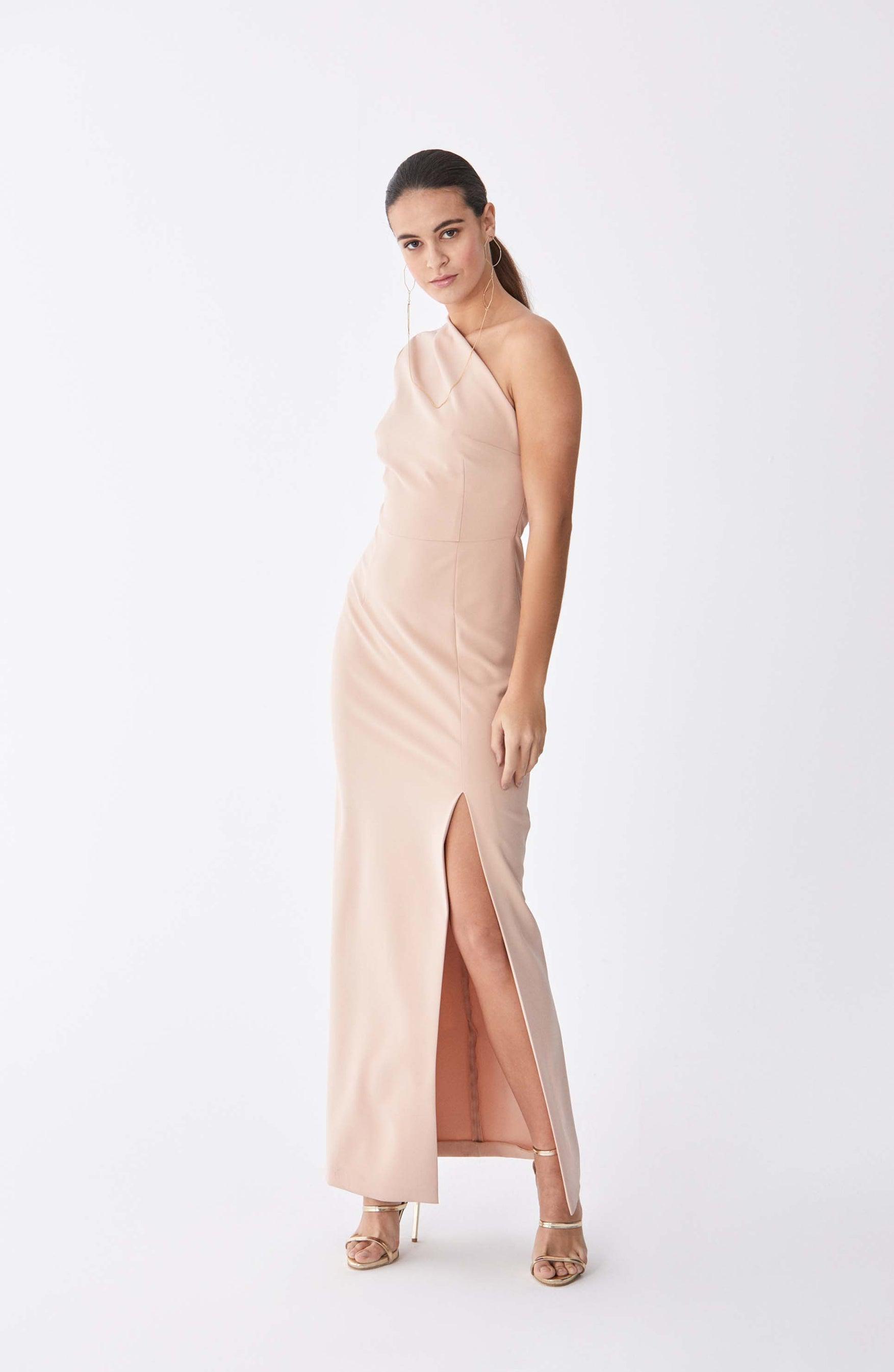 Roman Asymmetric Sheath Pastel Gown. 1