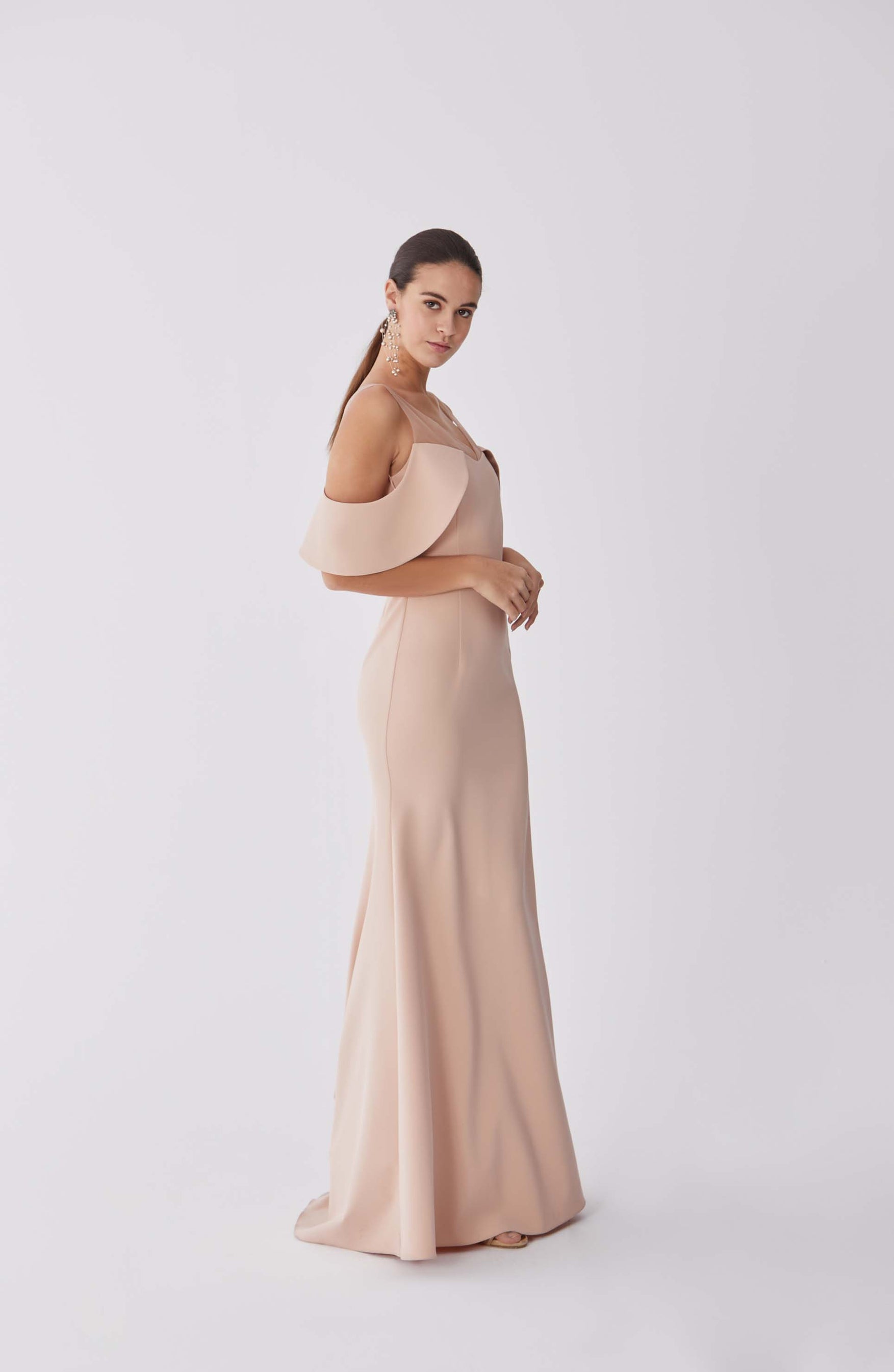 Roman Powder Cold Shoulder Gown. 1