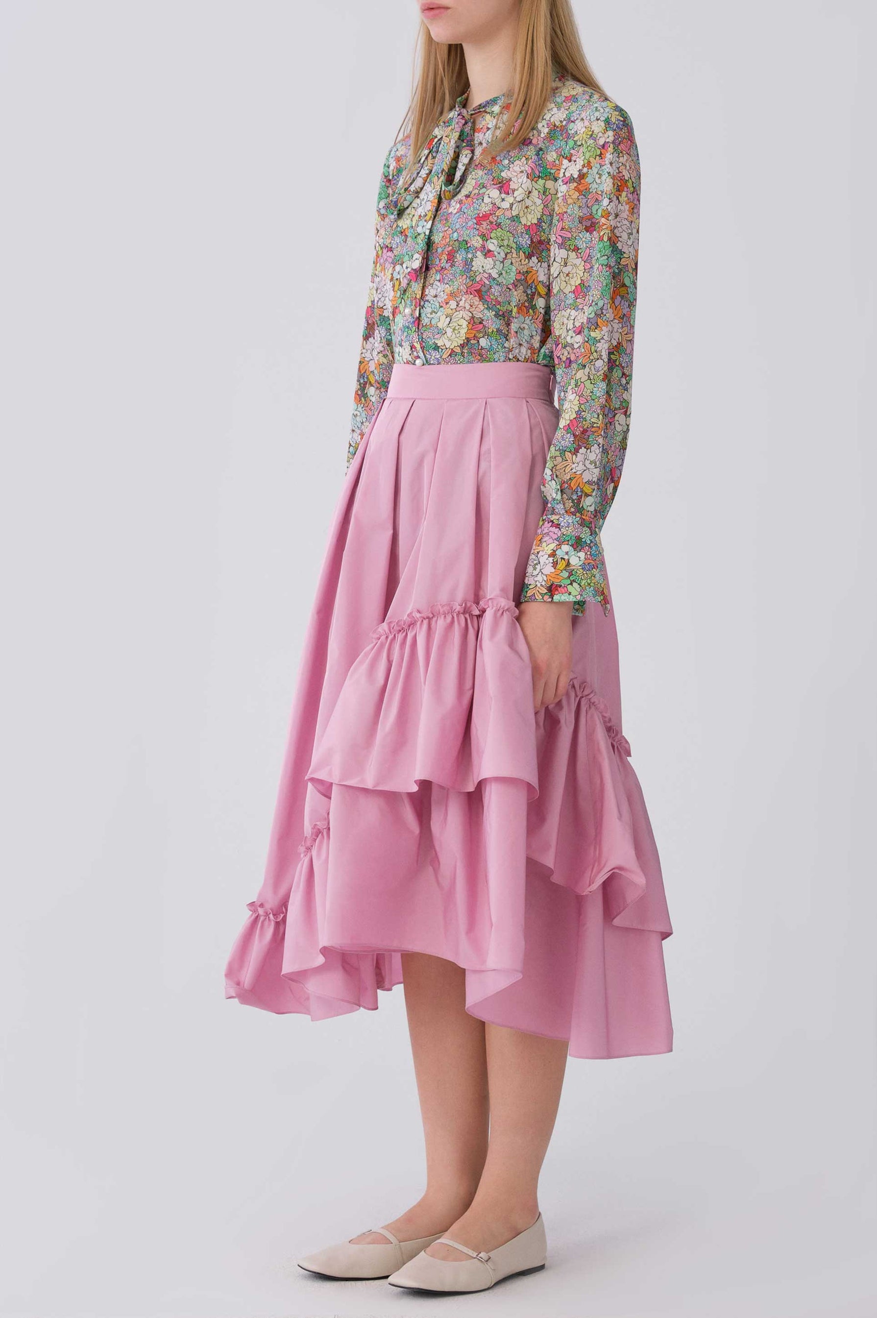 Roman Uneven Pink Midi Skirt. 2