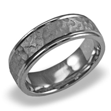 Mens Wedding Band with a Hammered Finish