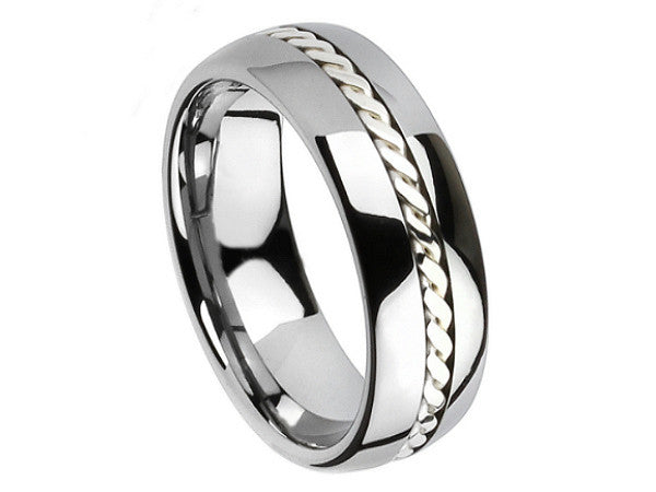 Polished Dome Tungsten Ring with Plated Rope Accent Inlay