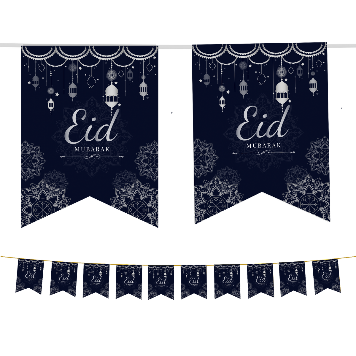 Eid Mubarak Hanging Lantern Decoration Set Navy Silver Mubarak Memories