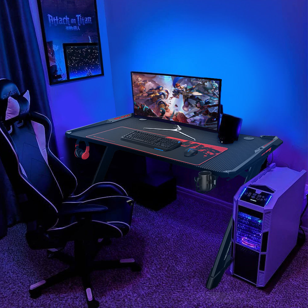 vanspace 47 inch ergonomic gaming desk with rgb led light