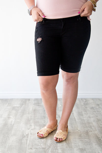 black bermuda shorts distressed