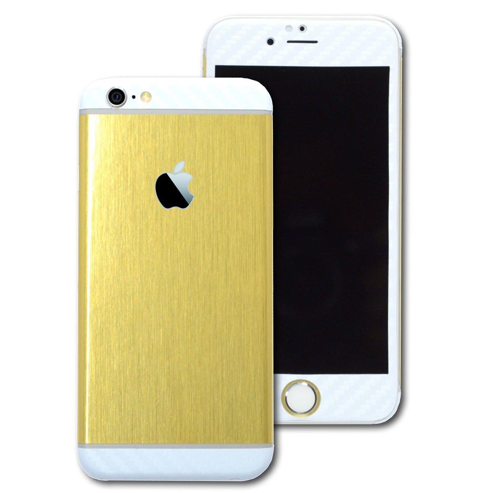 iPhone 6 Brushed GOLD with WHITE Carbon Fibre Skin Wrap Sticker Cover ...