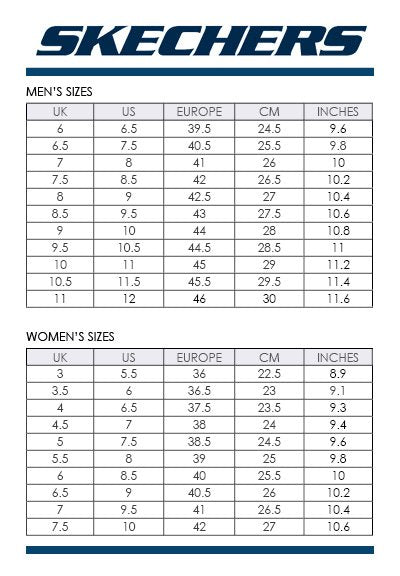 Skechers Size Chart - The Athlete's Foot