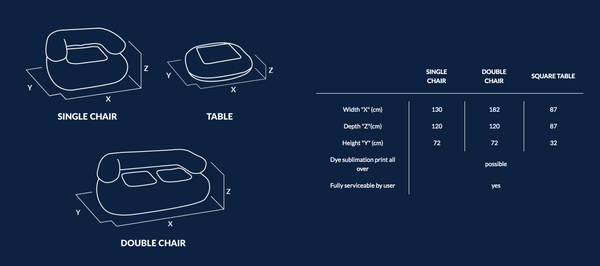 AXION Chillout Furniture Sizes