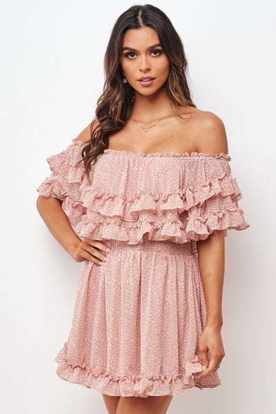 pink floral off shoulder dress