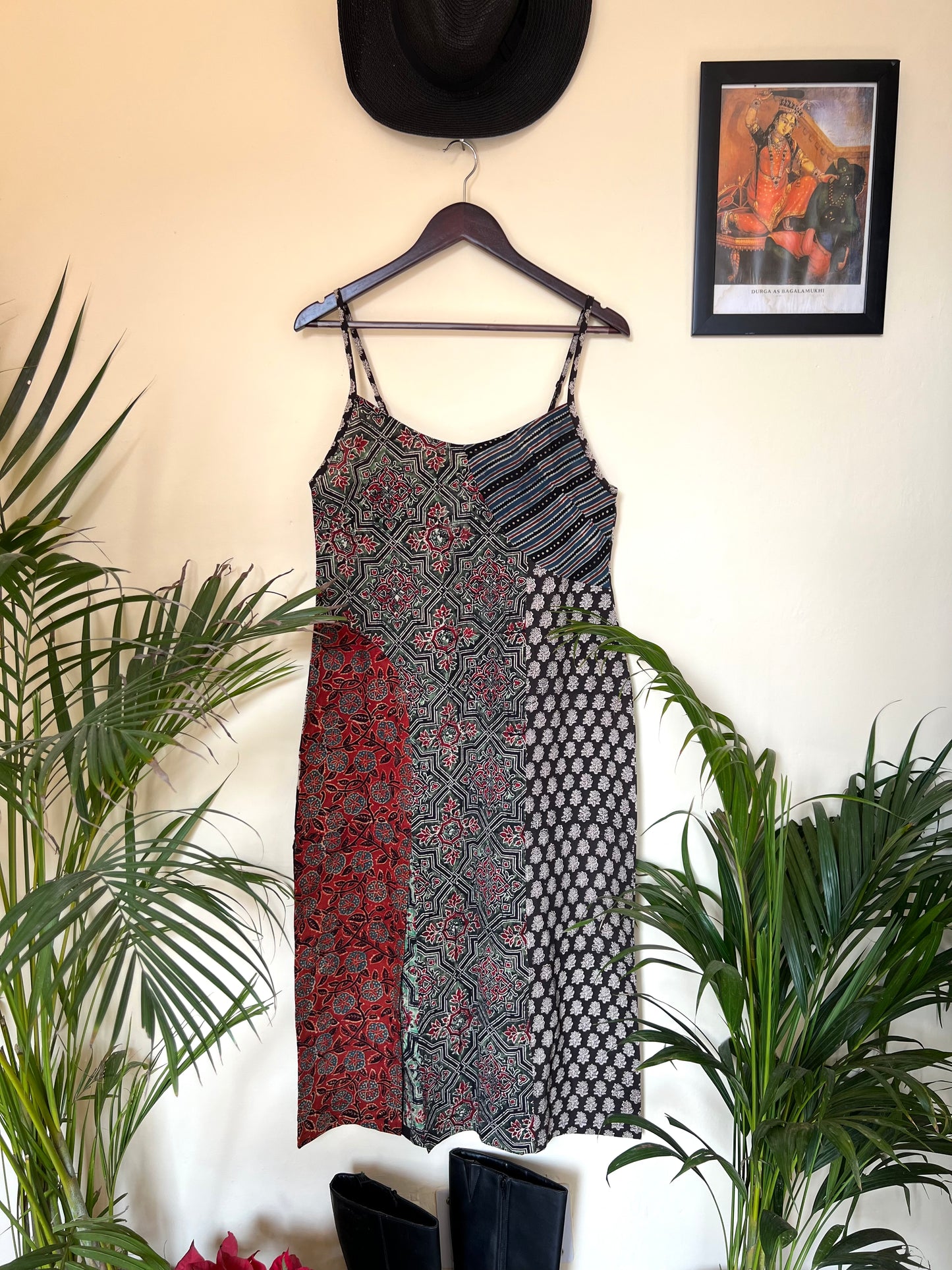 Ajrakh Blockprint Engineered Panels Slip Dress Micro/Macro