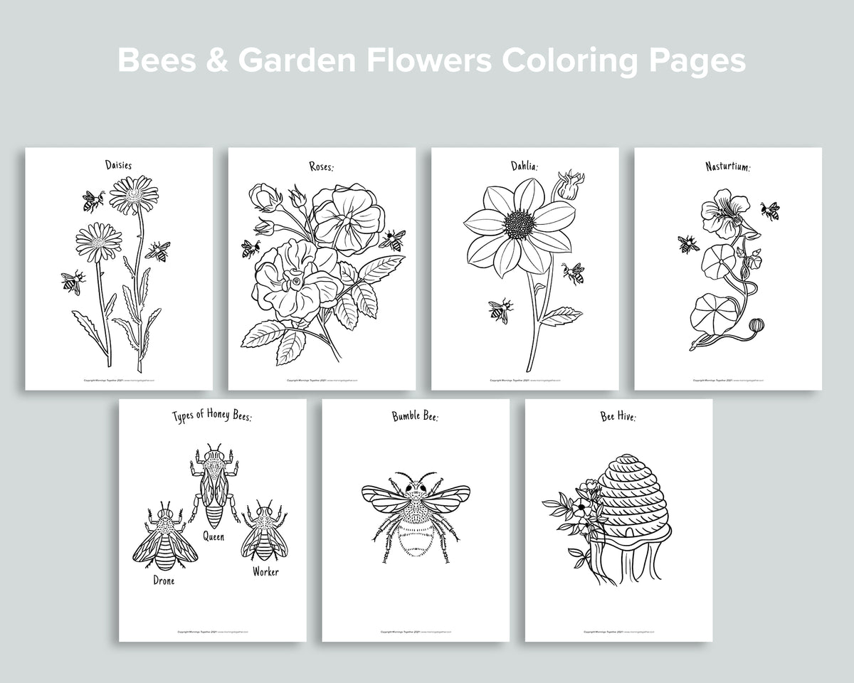 bees and flowers coloring pages