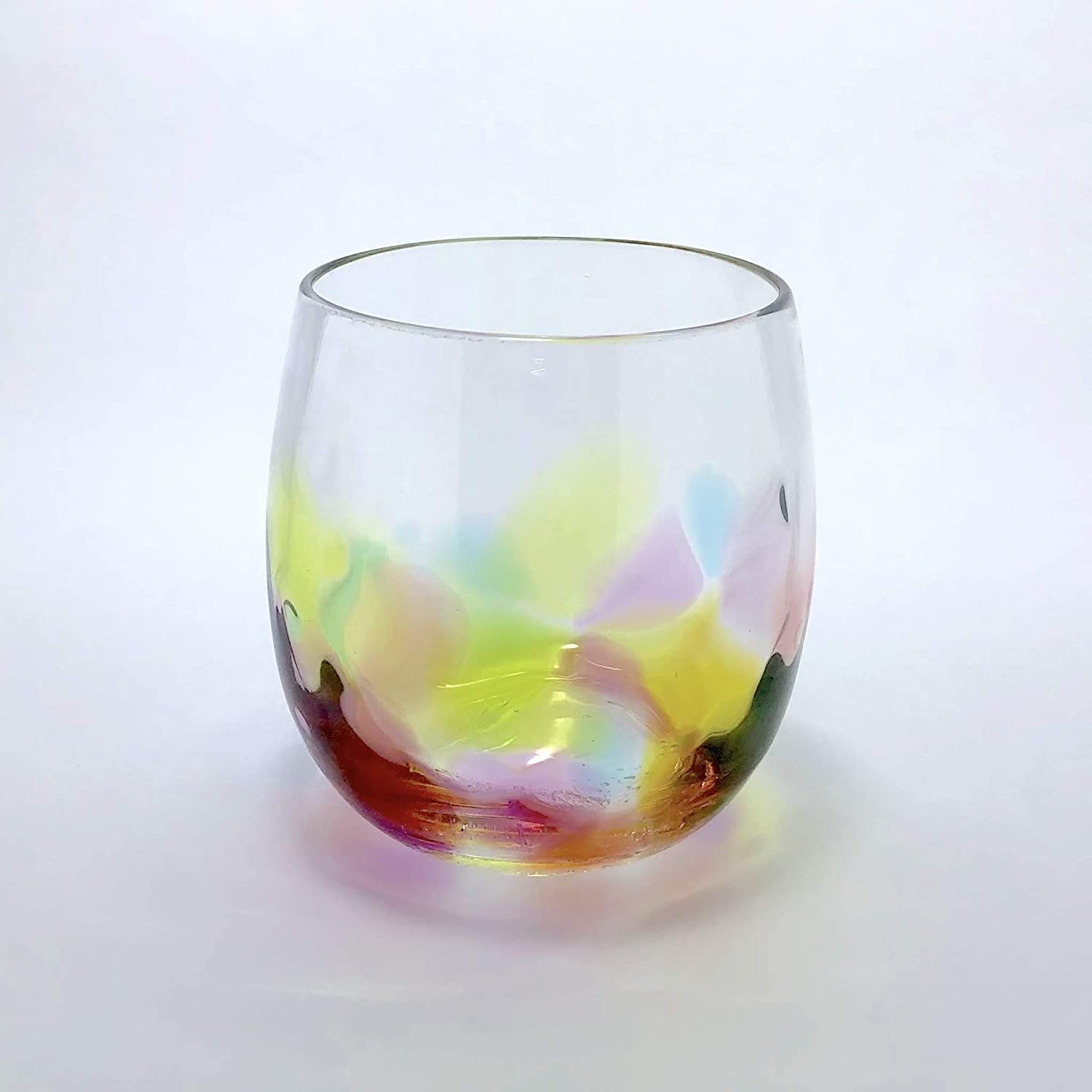 肥前びーどろ 虹色ロックグラス しずく型 吹きガラス 300ml – 丸金商店