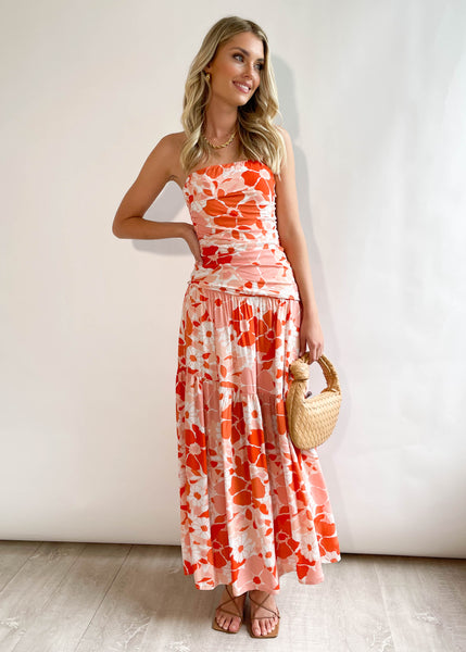 Lunia Strapless Maxi Dress - Peach Floral