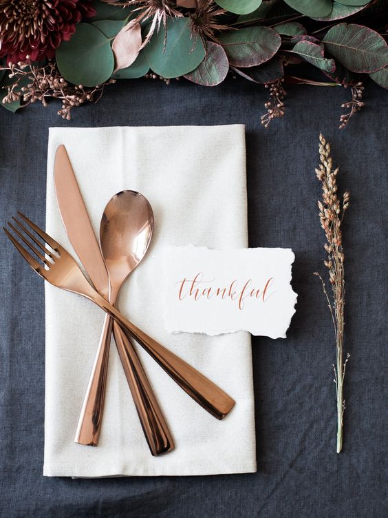 rose copper cutlery table setting