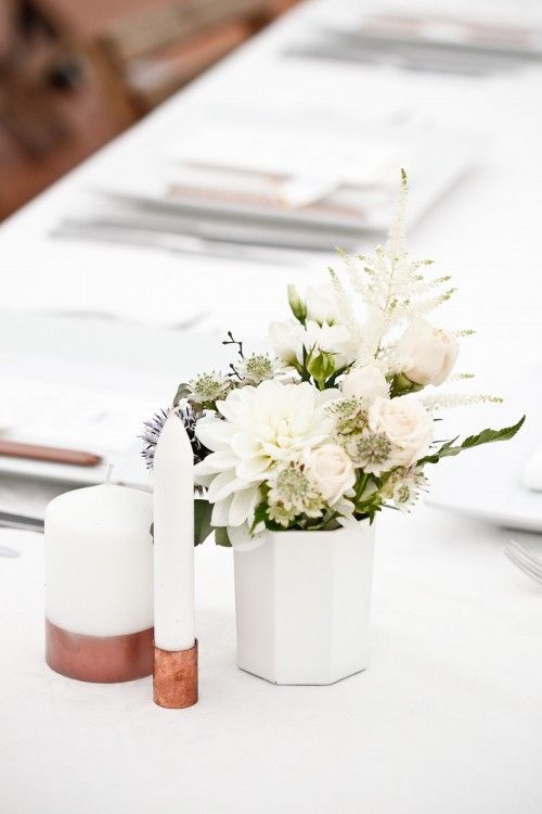 rose copper candle base table setting