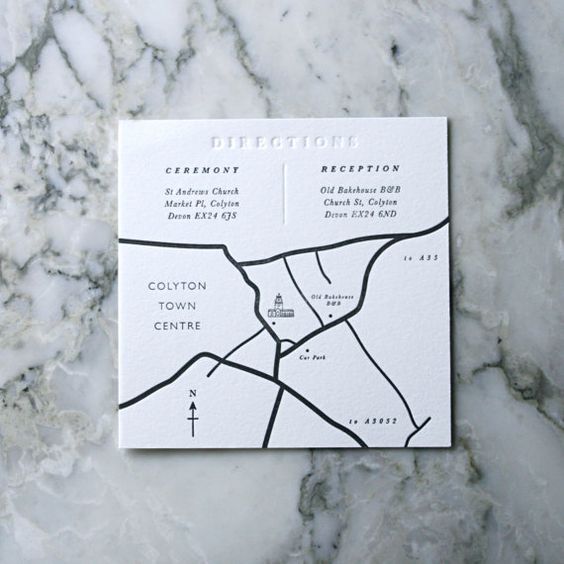 letterpress map wedding invitation