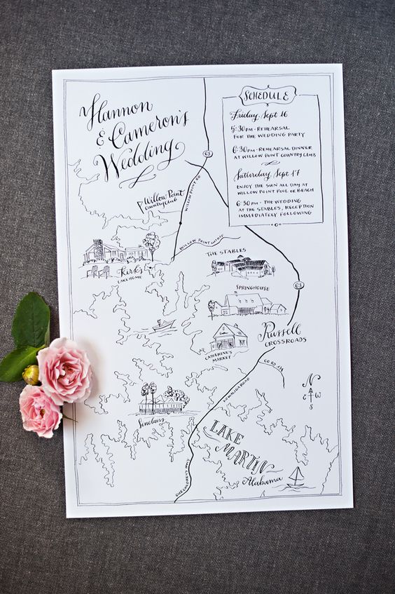 wedding map invitation illustration